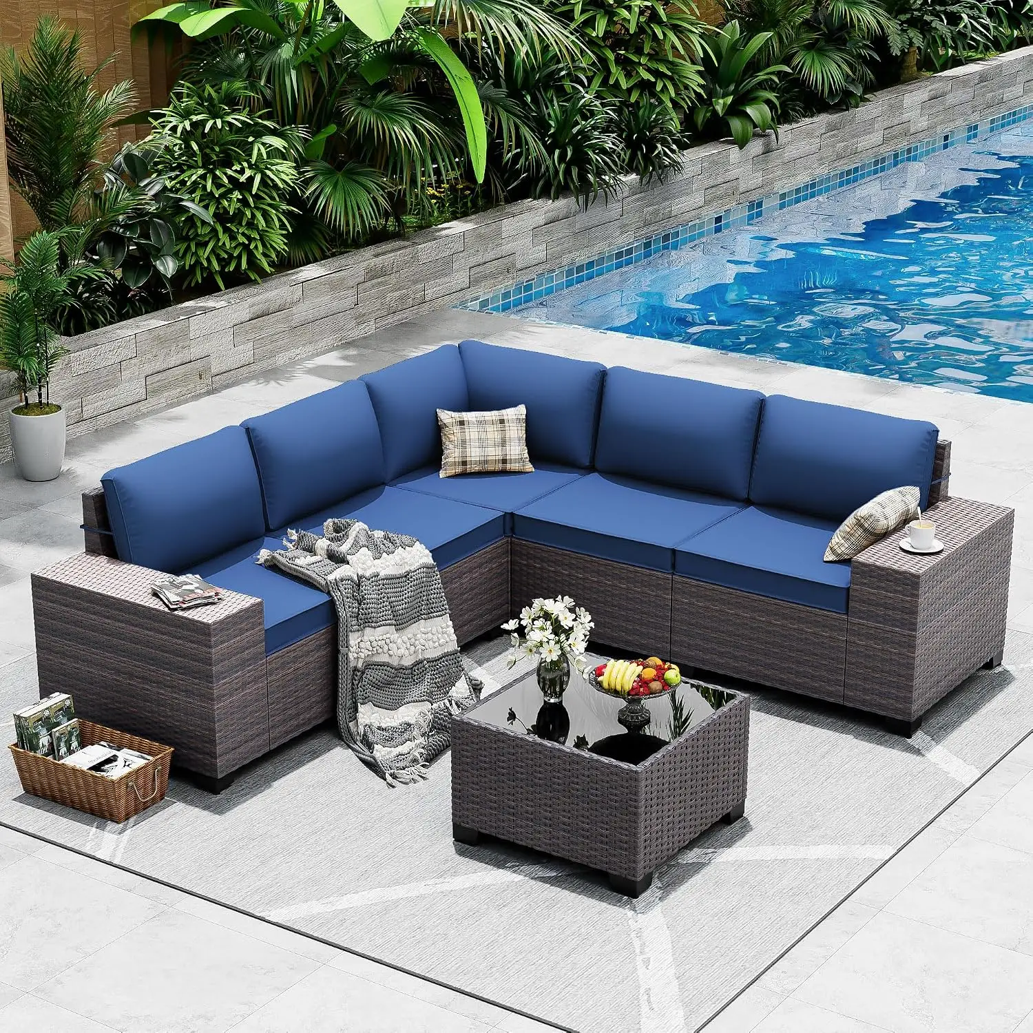Outdoor Furniture Cushions - Conjunto de Sofá Seccional para Exteriores