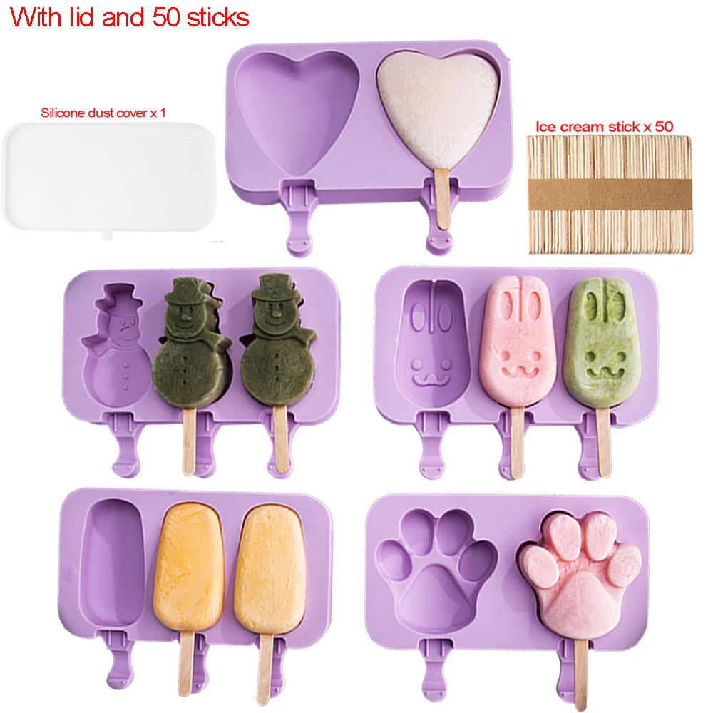 

Silicone Ice Cream Mold Popsicle Siamese Molds with Lid DIY Homemade Ice Lolly Mold Cartoon Cute Image Handmade Kitchen Tools