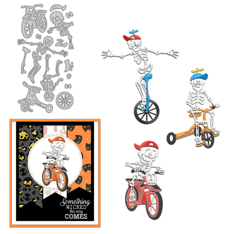 Halloween Cycling Skeleton Cutting Dies DIY Scrapbooking Supplies Metal Dies Knife Mold For Card Making Albums Decor