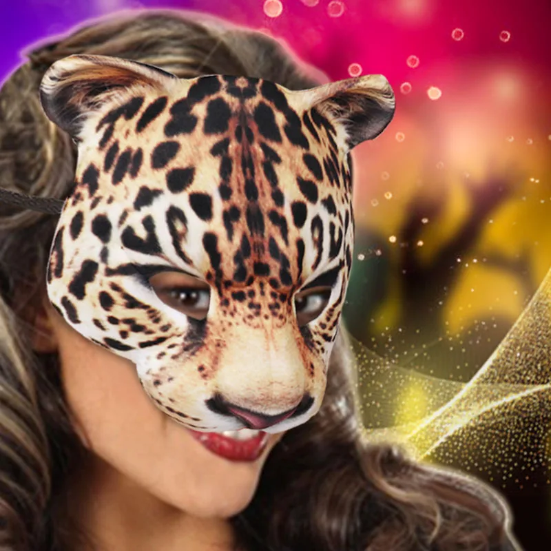 1PC EVA Half Face Leopard Mask for Adult Halloween Animal Head Masks Party Cosplay Masque Easter Carnival Masquerade Acessories