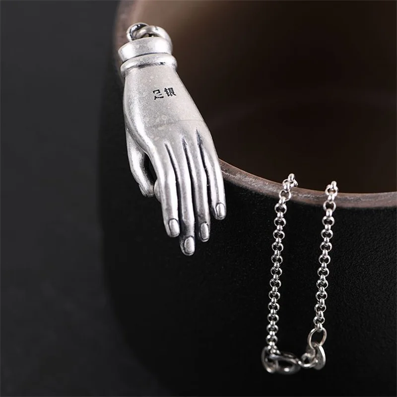 

Unusual 990 Fine Silver Ball Buddha Hand Pendant Buddhists Gifts Men Women Religious Jewelry Stunning Buddhism Necklace NO Chain