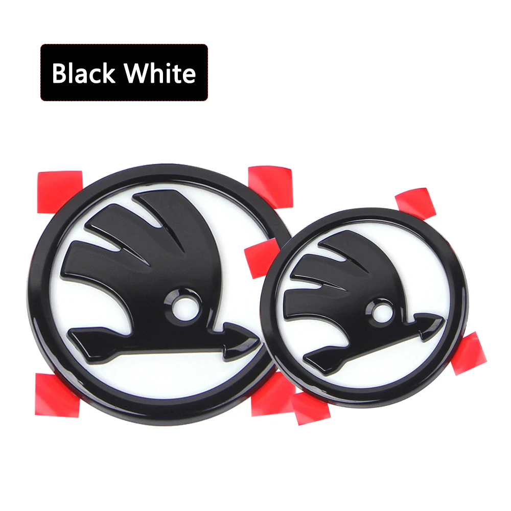2 Stücke 80 MM/90 MM 3D Auto Emblem Abzeichen Haube Vorne Hinten Stamm Logo Für Skoda Fabia 1 2 Octavia a7 RS Superb Schnelle Yeti Karoq Vision