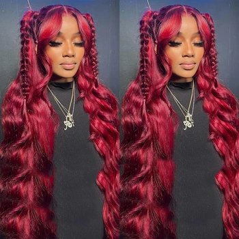 Burgundy 99J Body Wave 13x6 Hd Lace Frontal Human Hair Wig Transparent Lace Front Wigs For Women Brazilian Red Colored Remy Wig