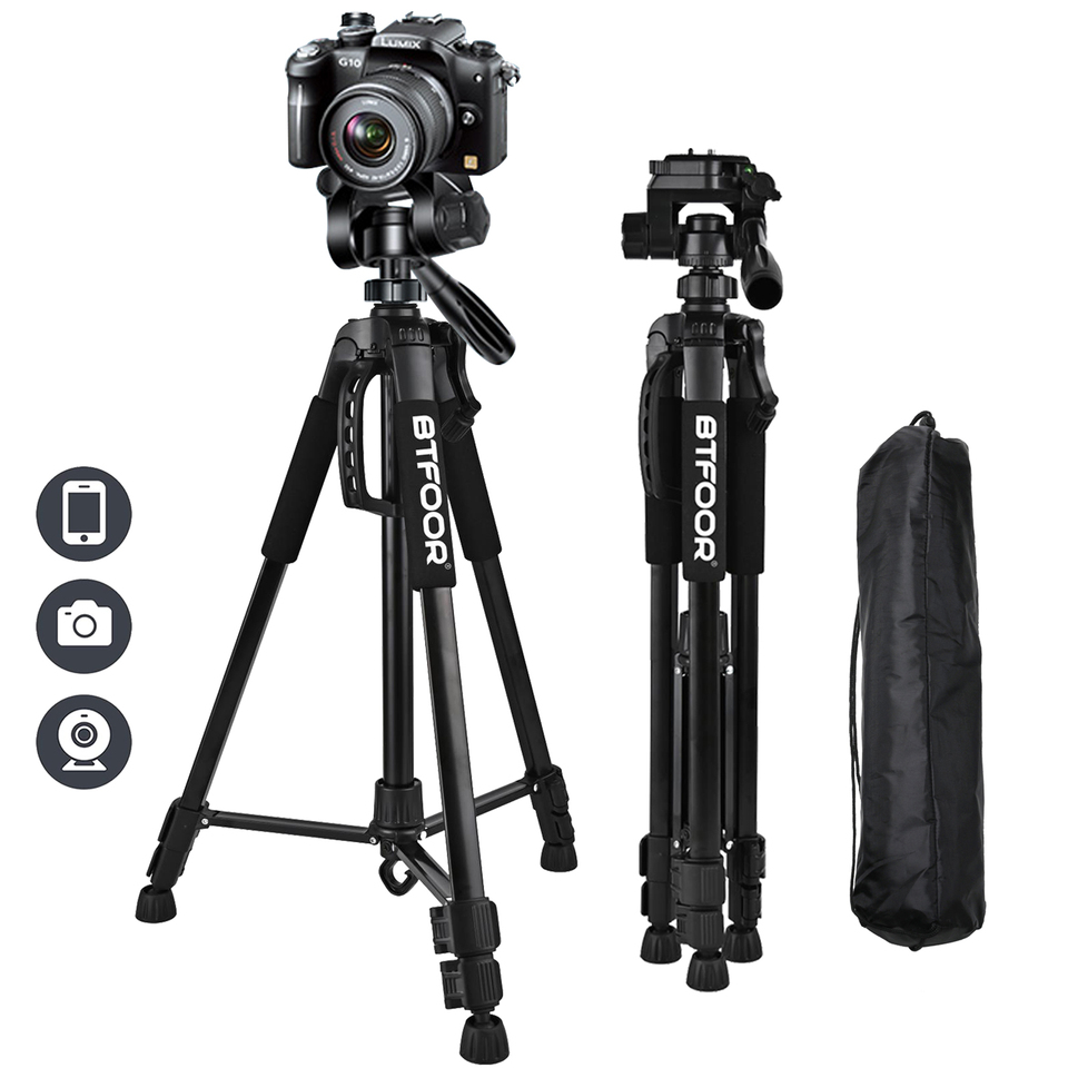  Phone Travel Self Tripod  Aluminum Tall 55” 140CM Stand With Quick Plates Mount Pan Head For Canon Nikon DSLR SLR Digital Camera 