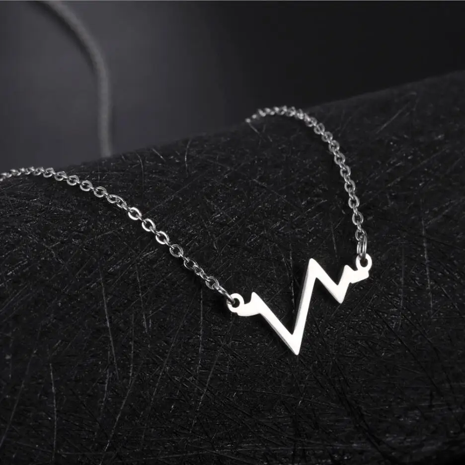 1PC Heartbeat Necklace Stainless Steel Electrocardiogram Pendants  Necklace for Nurse Doctor Graduate Student Women Gift F1183