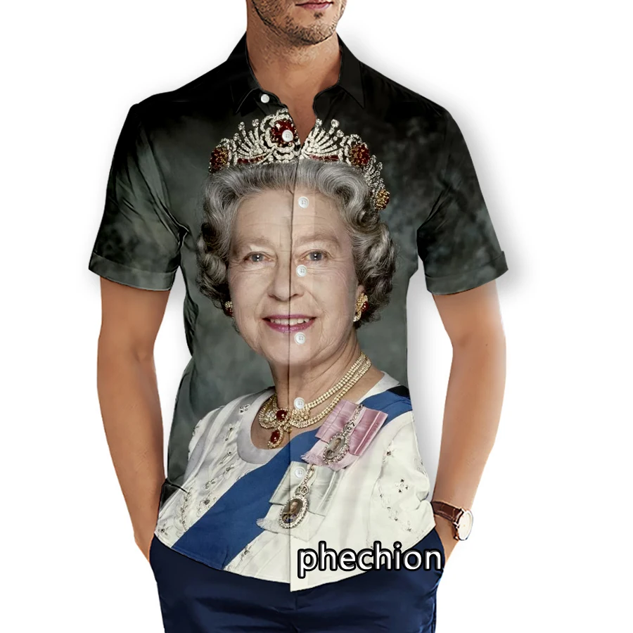 

phechion Mens Short Sleeve Beach Shirts Elizabeth Alexandra Mary Windsor 3D Print Casual Shirts Fashion Streetwear Men Tops X89