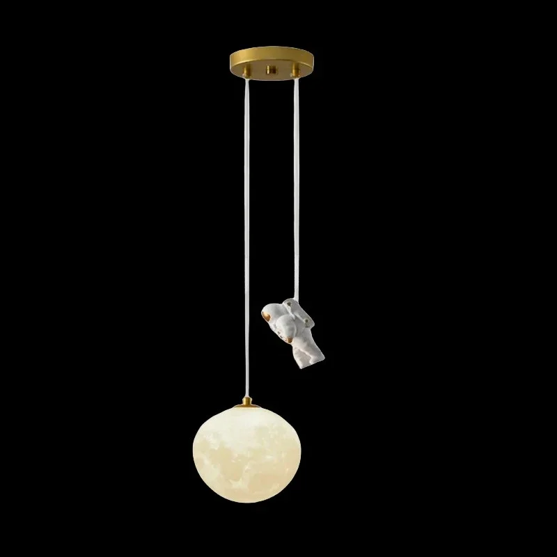 Creative Boys' Bedside Cartoon Pendant Lights Astronaut Landing Children's Activity Room Bedroom LED Decorative Small Chandelier