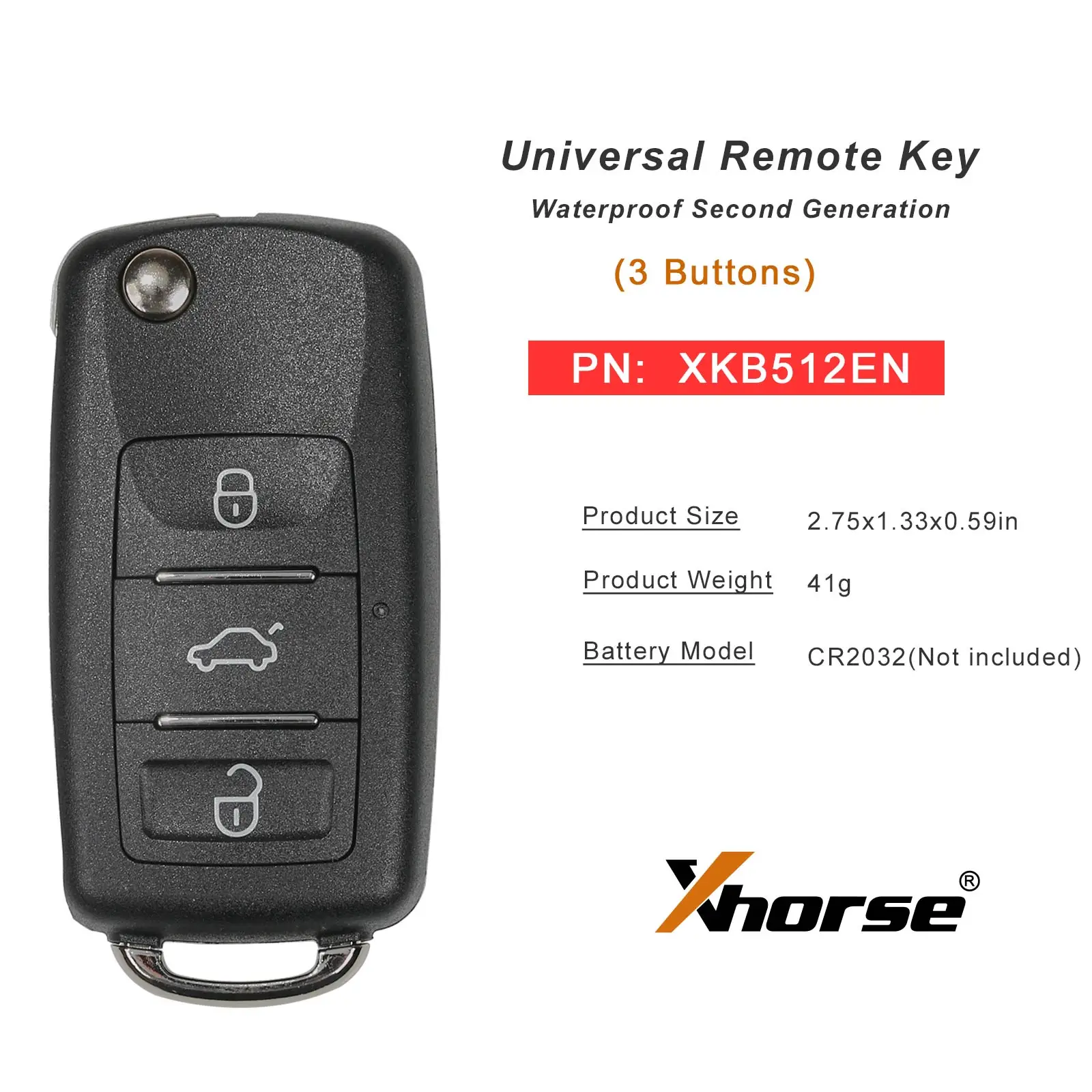 XHORSE XKB512EN V2 Wired Remote Key 3 Buttons B5 Flip Style 2nd Gen Waterproof English Version XM5118 Chip Support Wireless