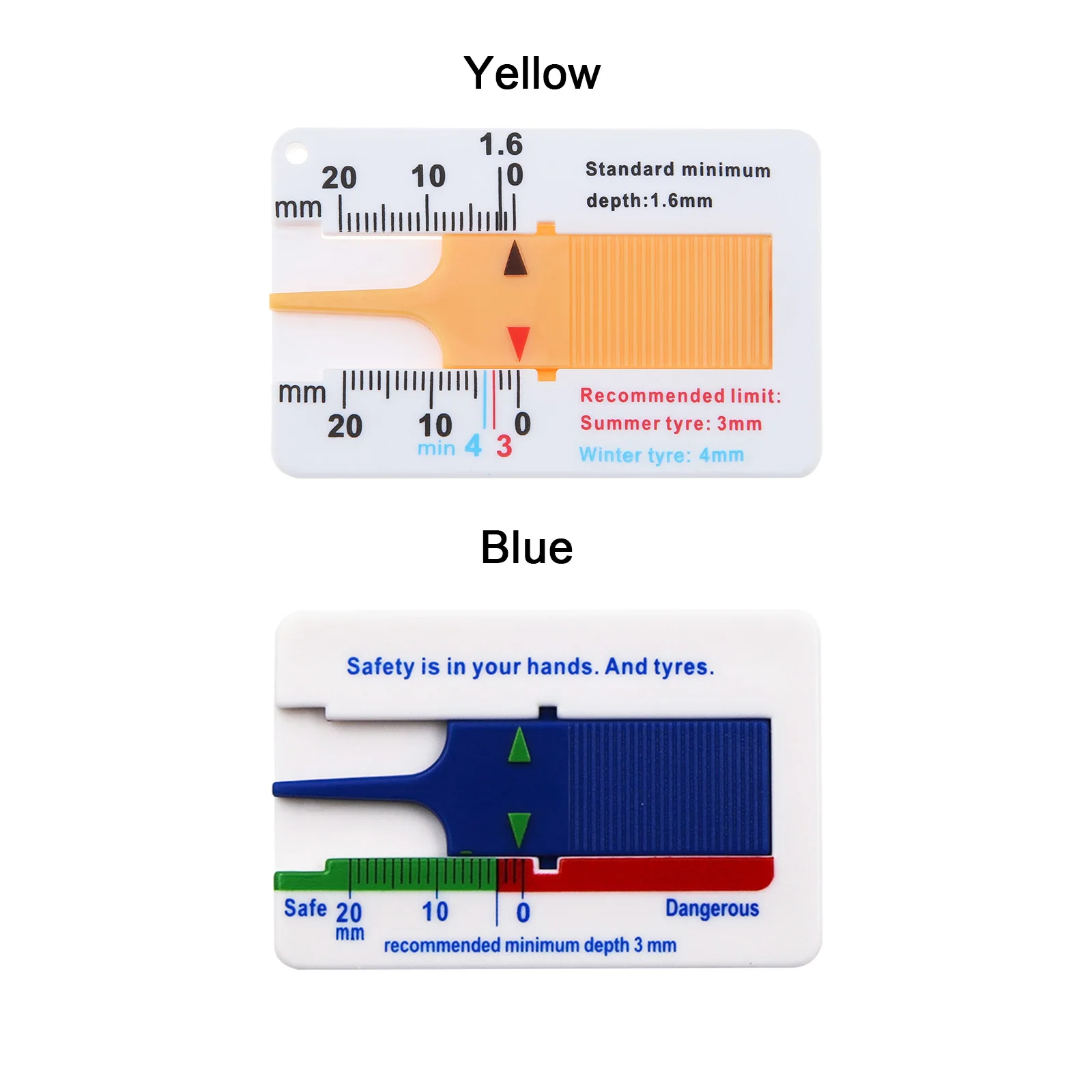 0-20mm Plastic Yellow / Blue Color Optional Tyre Tread Depth Meter for Car / Motorcycle / Trucks, Portable Depth Indicator Gauge