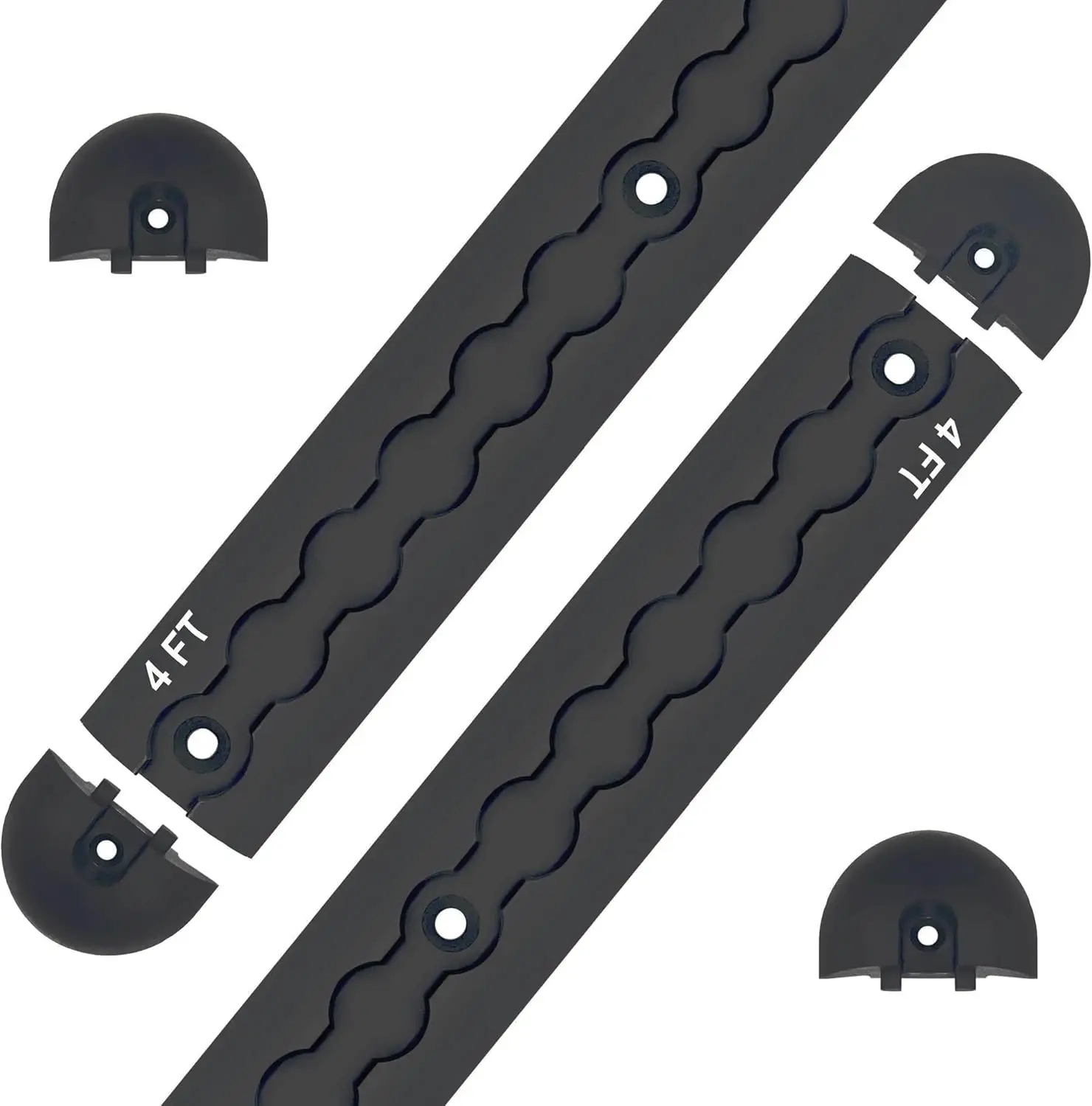 2 Pack Heavy Duty Black Aluminum 4ft L-Track Rail with 4 End Caps for Secure Motorcycles, ATVs, Dirt Bikes, Utility Tractors, an