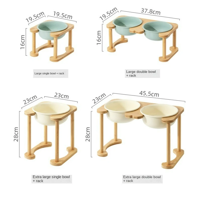 Big Dogs Dining Table Elevated Pet Double Food Water Bowls with Wooden Stand Medium Dog Drinking Eating Feeding Feeders