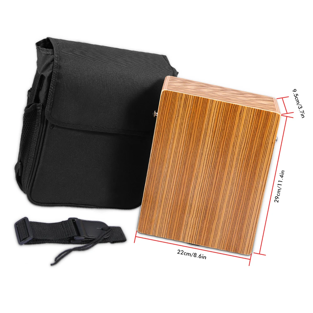 Portable Traveling Wood Cajon Box Drum Flat Hand Drum Wooded Percussion Instrument with Strap Carry Bag Cajon Drum