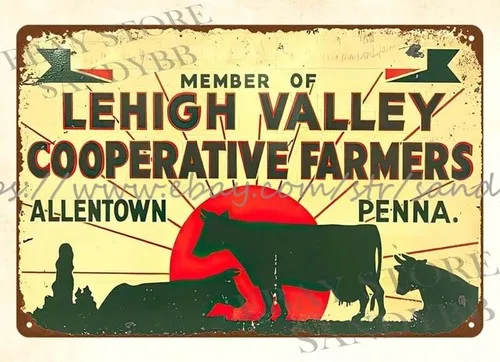 Lehigh Valley Cooperative Farmers Allentown Penna. cow tin sign rustic decor