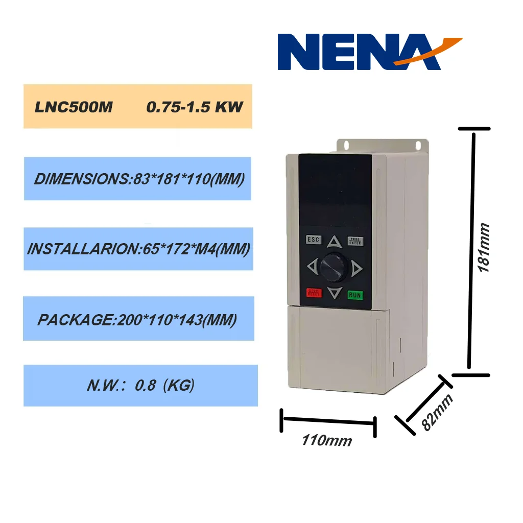 500M 0.75KW High Performance Energy Saving Inverter VFD Vector Controlled Frequency Converter Three Phase 220V Nominal Voltage