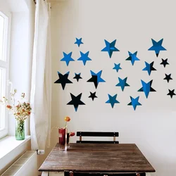Cartoon Wall Stickers for Kids Room Home Decor 20pcs Star Wall Sticker 3D Acrylic Irregular Mirror Vanity Living Room Decoration