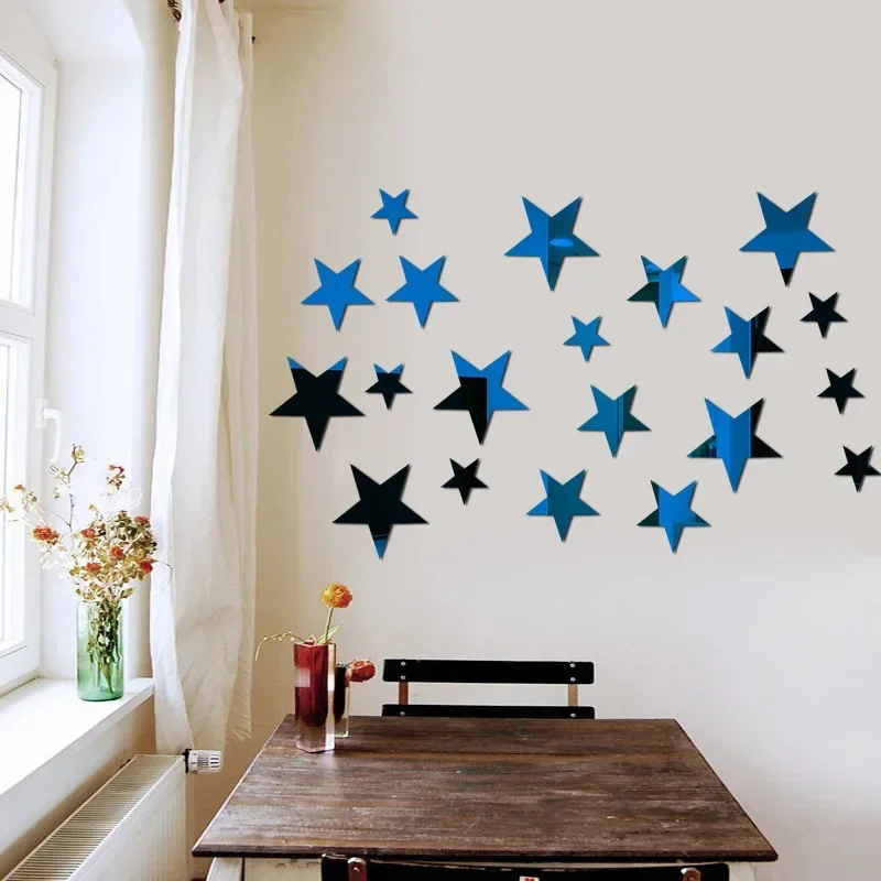 Cartoon Wall Stickers for Kids Room Home Decor 20pcs Star Wall Sticker 3D Acrylic Irregular Mirror Vanity Living Room Decoration