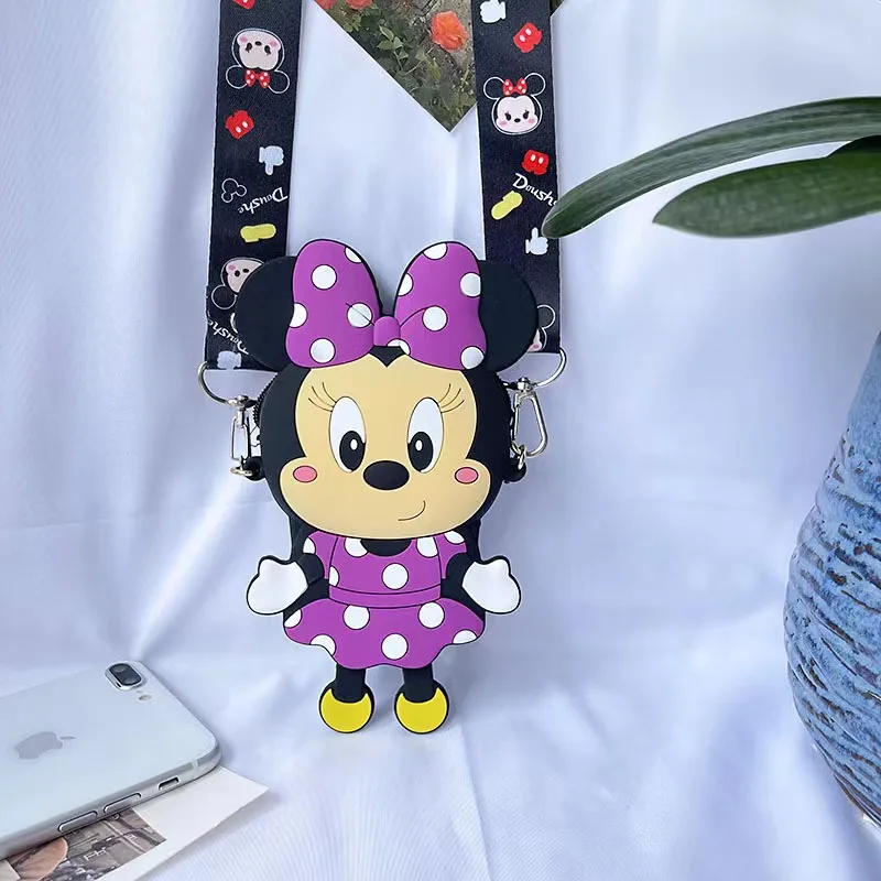 Disney tureMouse-Porte-monnaie en silicone Minnie Anime pour filles, sac à main pour enfants, sac à bandoulière Messenger, sacs initiés, rangement, cadeau pour femme