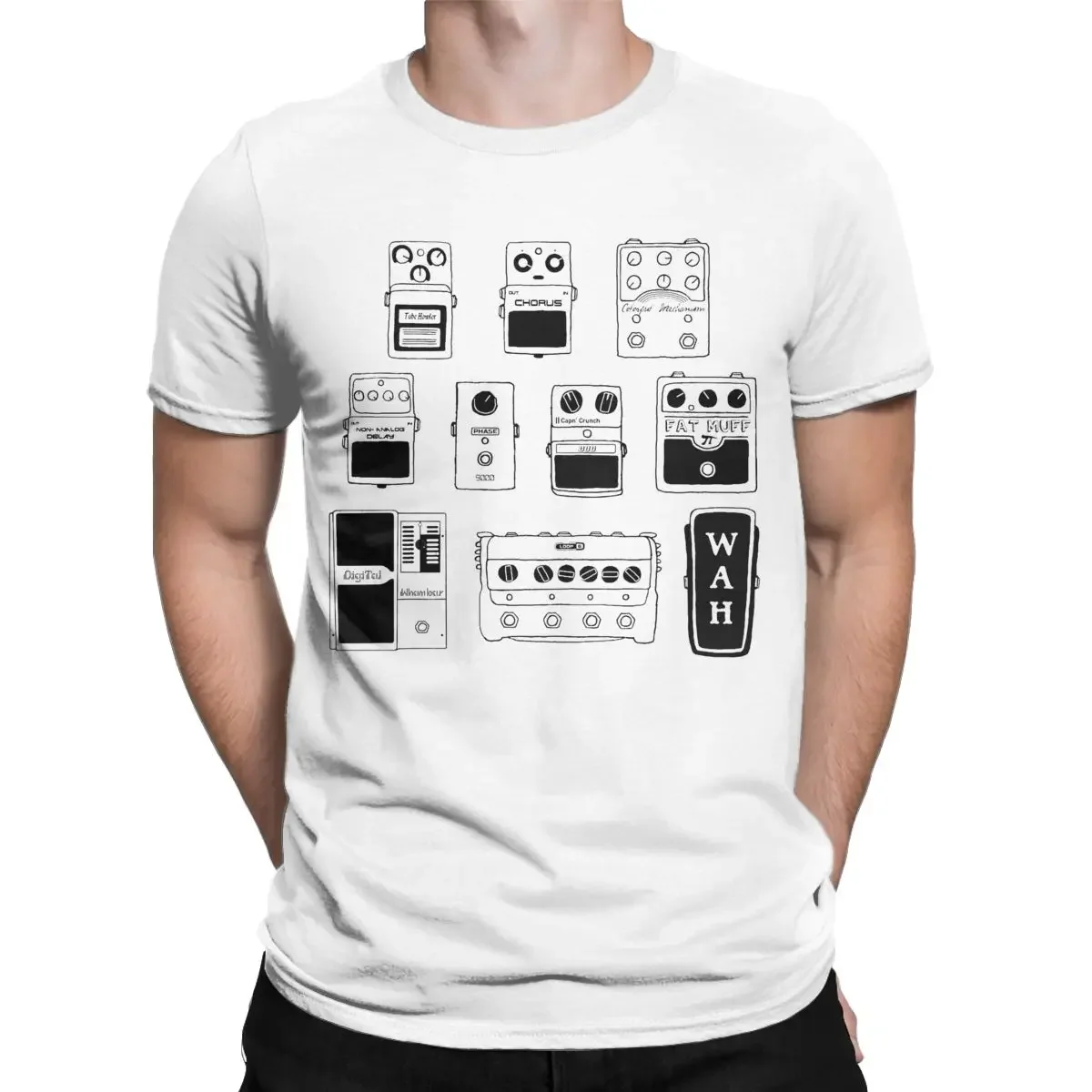 Funny Guitar Pedals Guitarist Gear Foot Effect Pedals Music T-Shirt for Men 100% Cotton T Shirts Short Sleeve Tees Graphic Tops