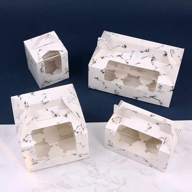 

10/20pcs marble Cupcake Boxes Packaging Cake Cookie Boxes With Window Muffin Dragees Holder Pastry Dessert Containers