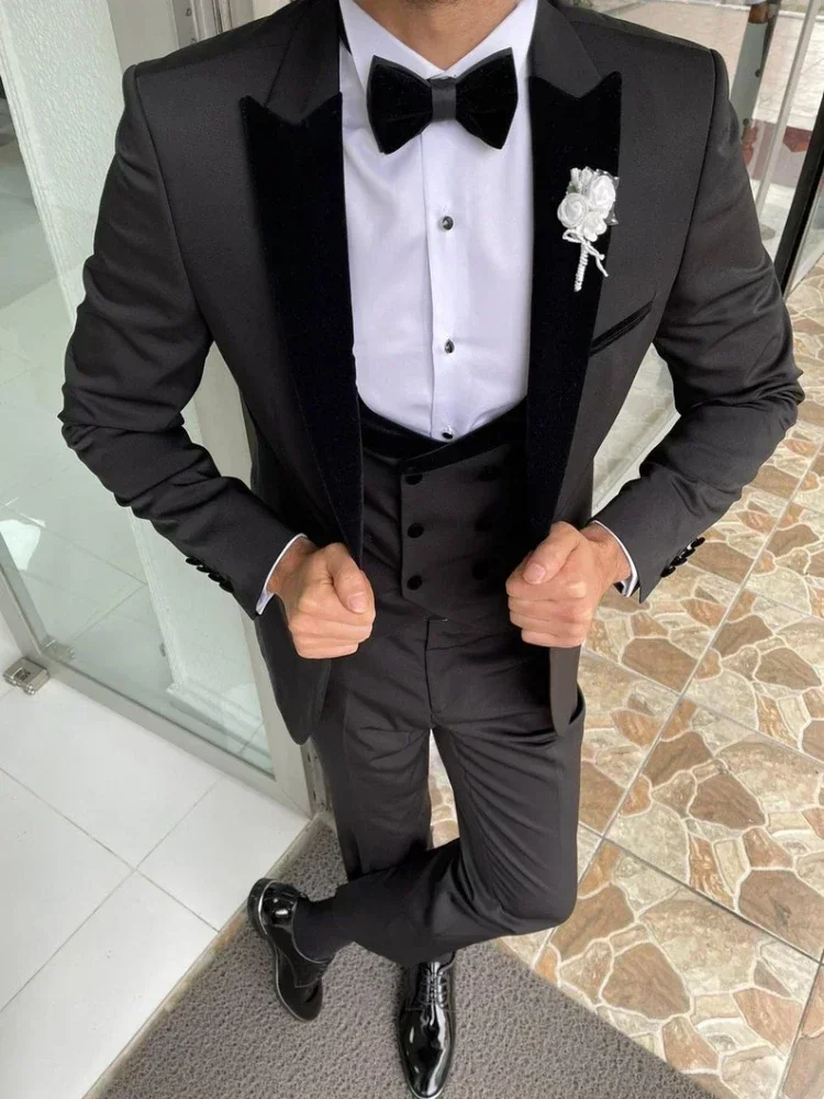 Formal Wedding Suits For Men 3 Pieces Groom Tuxedo Double Breasted Vest Made Jacket Pants Slim Fit Fashion Costume