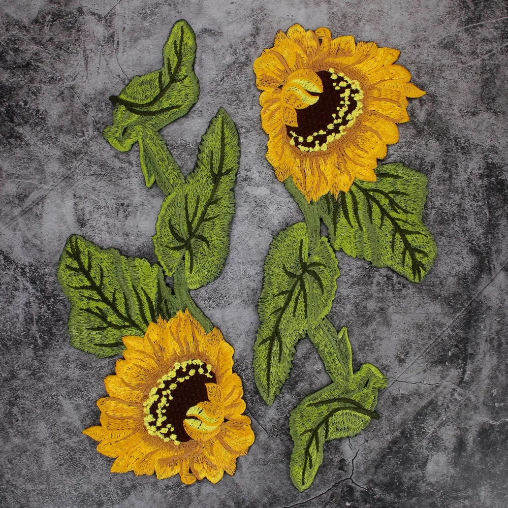 1pair Embroidery large sunflower cloth patch,DIY hand sewing patces for clothing decoration embroidery cloth patches