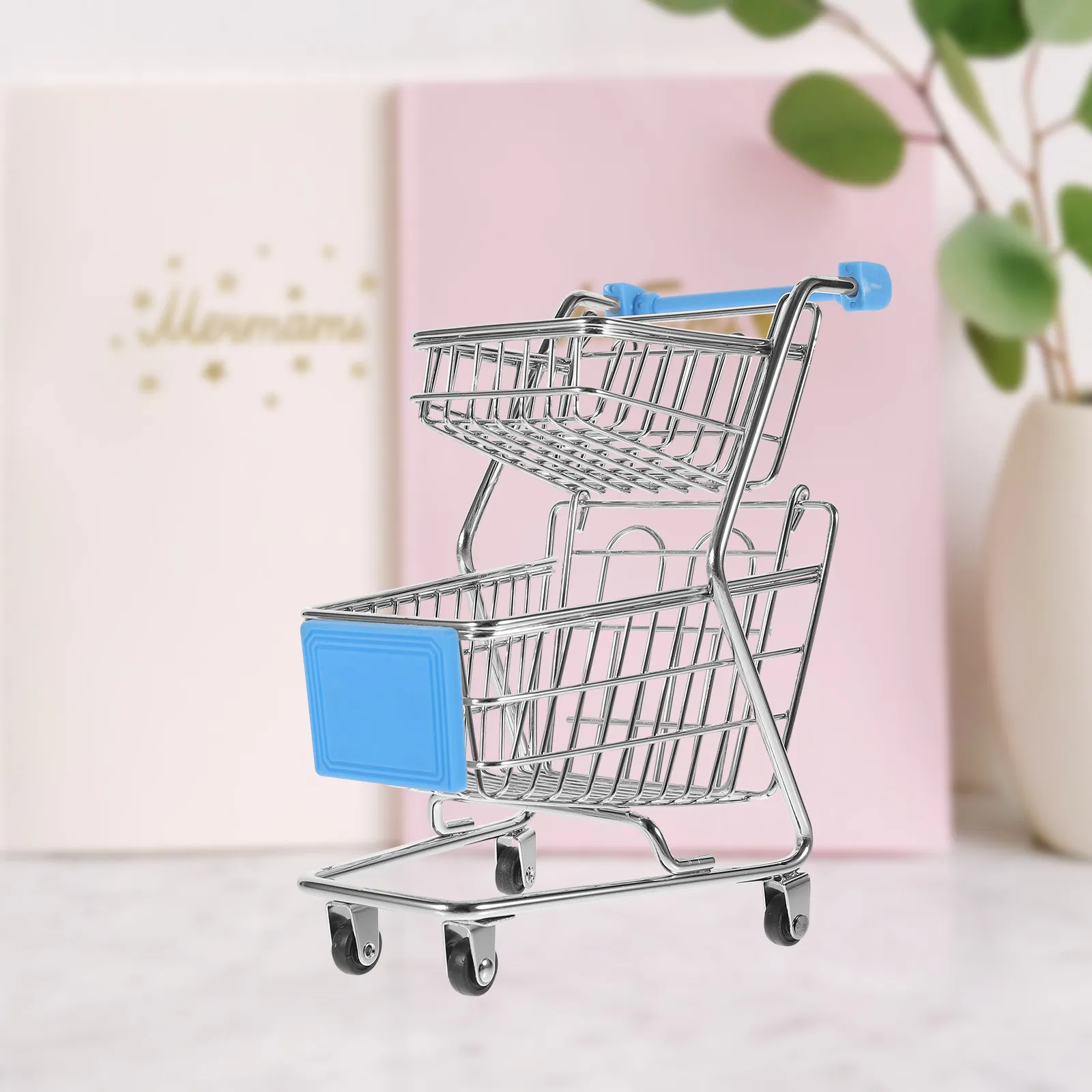 

Mini Shopping Cart Decorative Small Shopping Cart Storage Organizer for Card Pen Holder Office Home Decoration