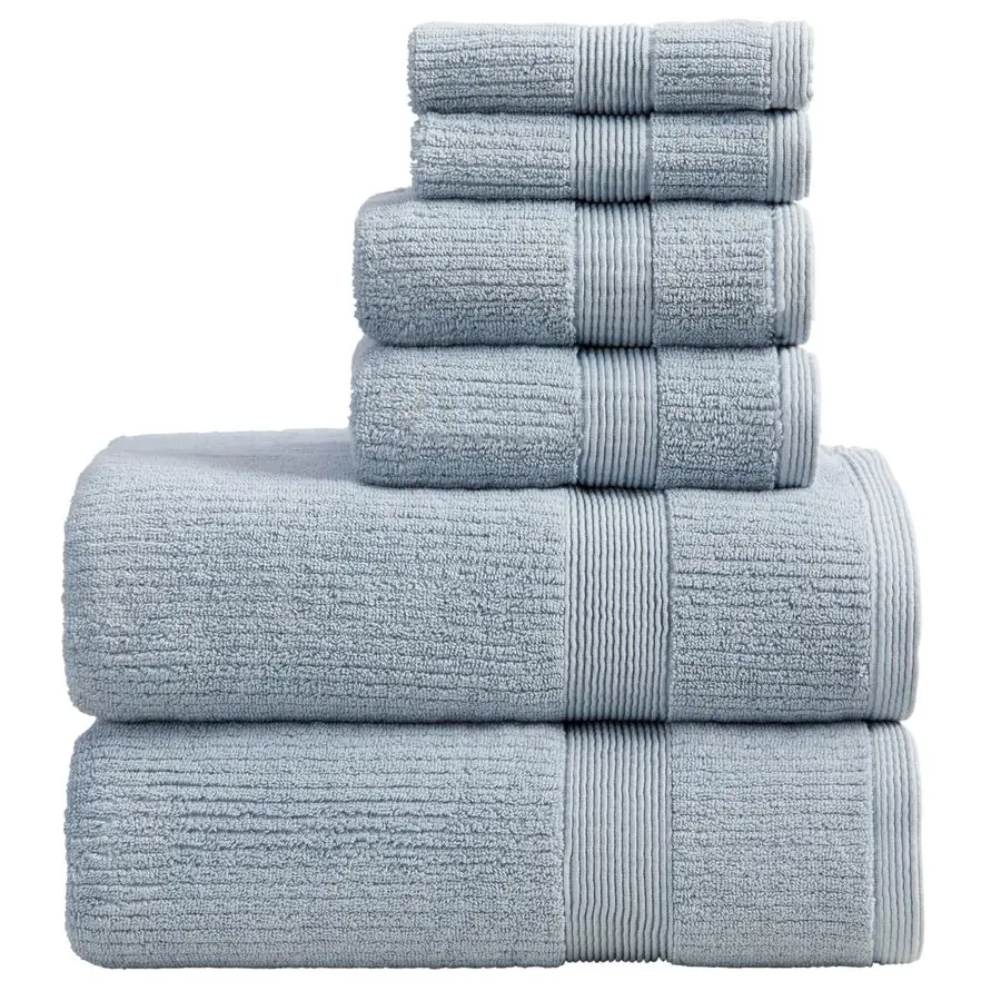 

Набор из 6 синих махровых полотенец с ребристой текстурой, 100% чесаный хлопок, впитывающие, быстросохнущие, для ванной комнаты, стандарт OekoTEX 100, хлопок, размер M