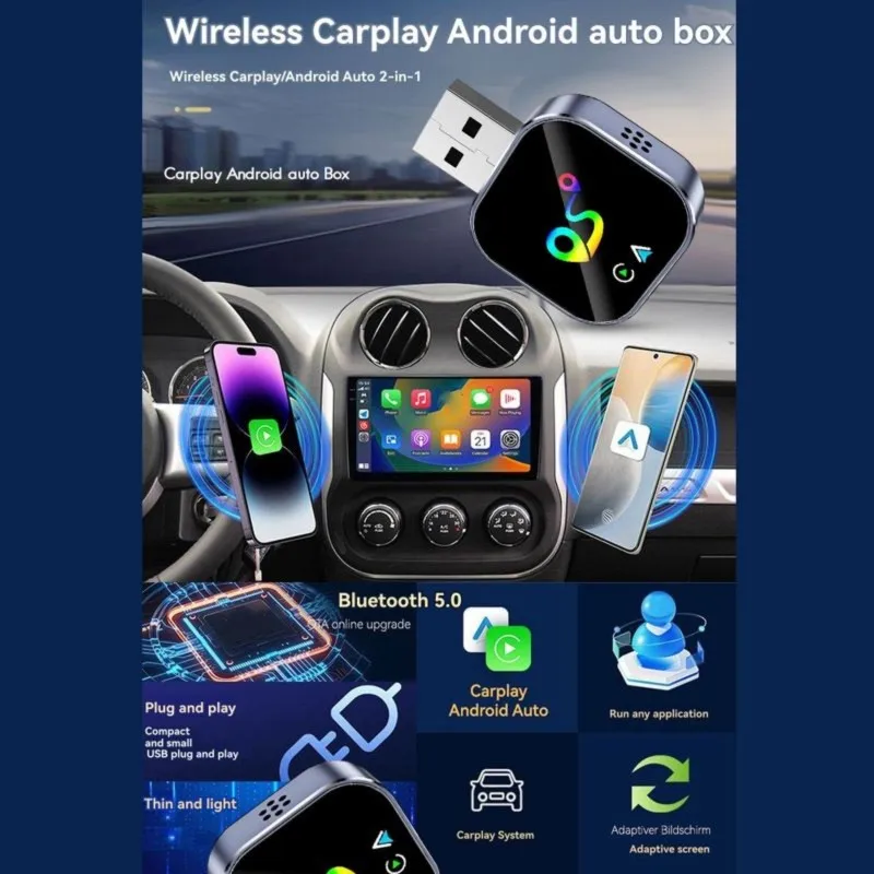 Super Sale Wireless Carplay Android AUTO Location Finder Function 2in1 AI Box Adapter Bluetooth5.0+WiFi Wired to Wireless Carpla