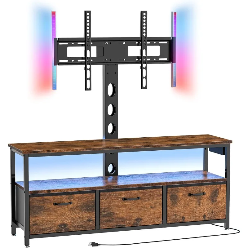 TV Stand with Mount and Power Outlet, Swivel TV Stands Mount with LED Lights for 32/45/55/60/65 inch TVs, for Living Room