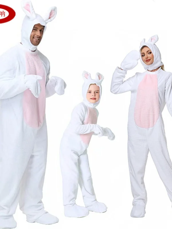 زي أداء نيسيي على شكل أرنب أبيض للهالوين ملابس لمرحلة لعب الحيوانات للبالغين من ألياف البوليستر 00% تقليدية... #1