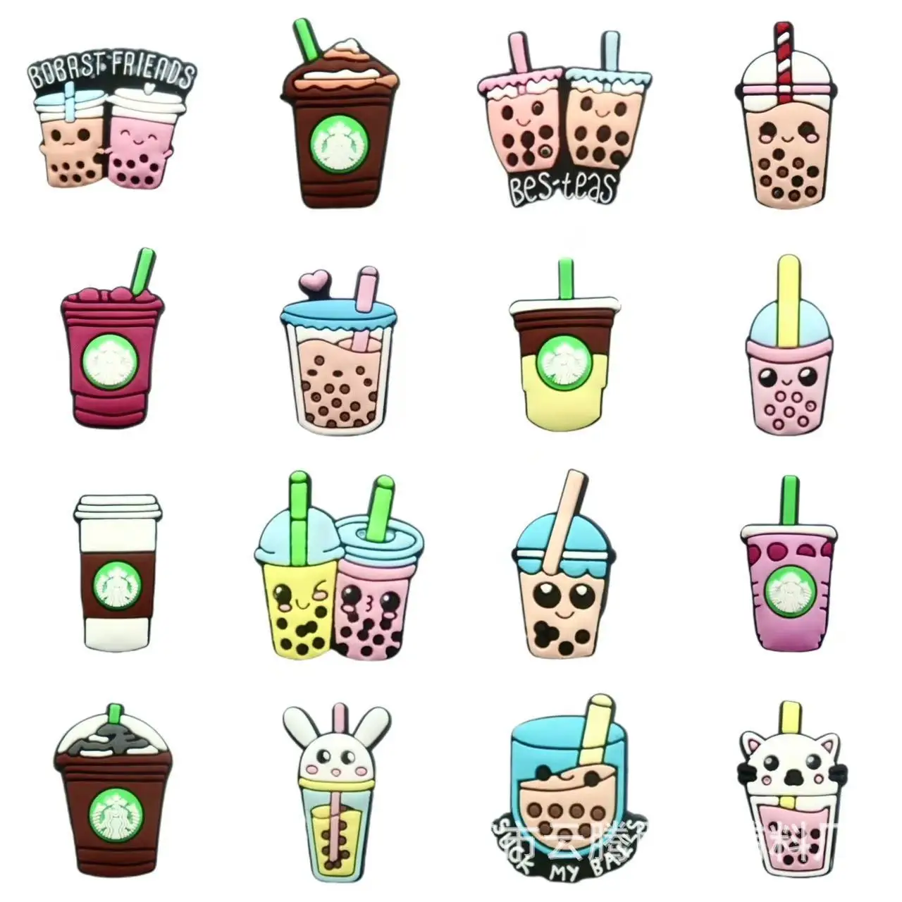 5-16PCS Cartoon Coffee milk tea Drink Shoe Charm Wholesale PVC Decor Buckle Sandal DIY Detachable Waterproof For festival Gift