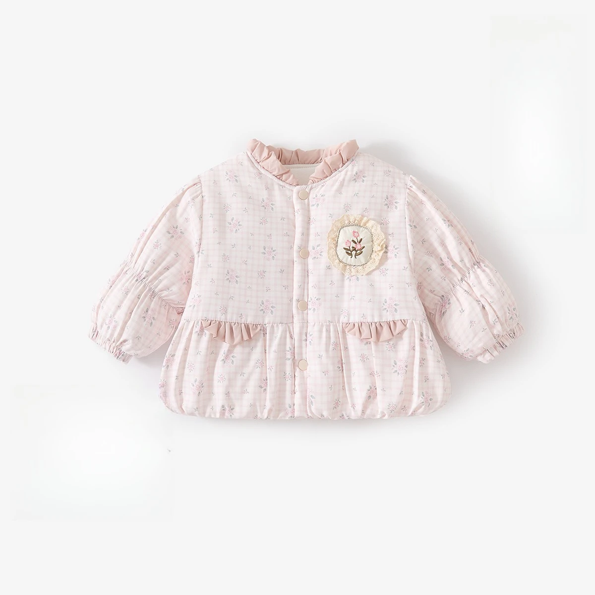 Baby Quilted Coat  Girls Autumn Winter Pure Cotton Thin Parkas Baby Floral Print Warm Coat