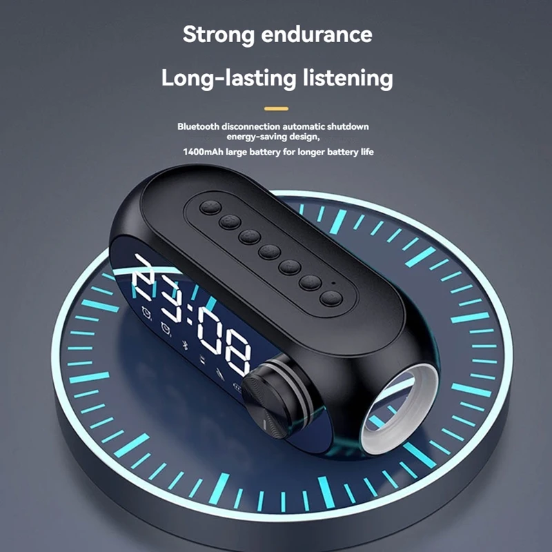 ساعة منبه مكبر صوت بخاصية البلوتوث قابل للنقل راديو FM مضخم صوت لاسلكي صندوق صوت موسيقى صغير Woofers Tfcard متعدد الوظائف B