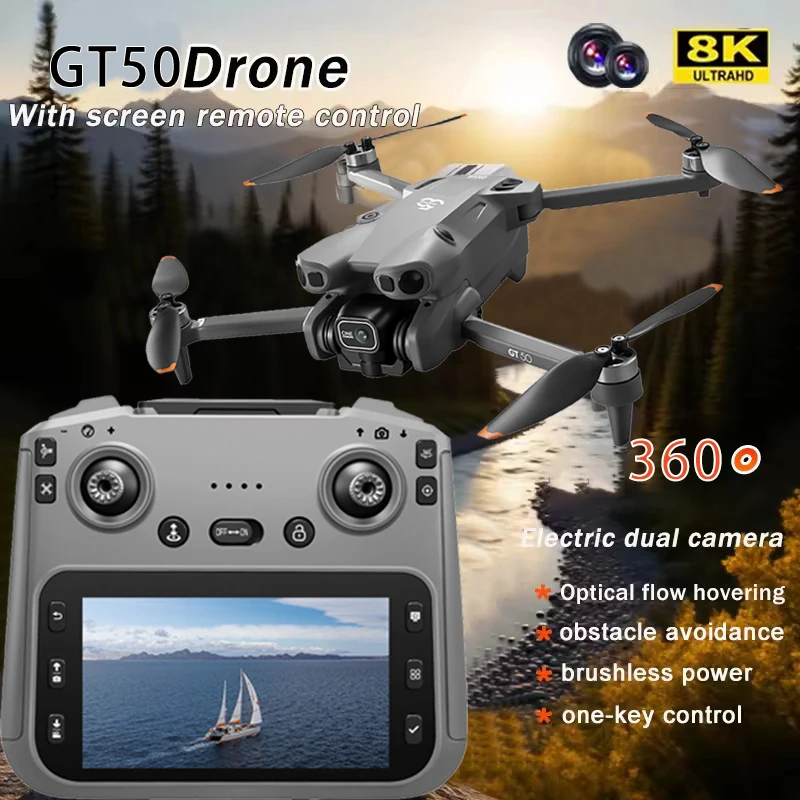 

New GT50 Drone Professional 8K HD 360°Camera Optical Flow Positioning EIS WIFI FPV UAV Screen Remote Control Quadcopter Fold Toy