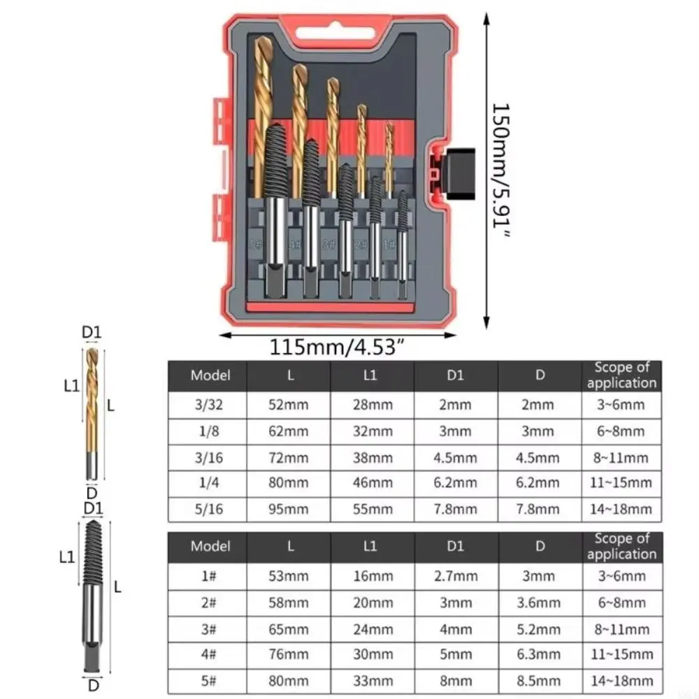 Left Hand Drill Bit Set Save Time Square Head Broken Screw Extractor Set Strong Bite Force Smooth Chip Removal Tap Removal Tool