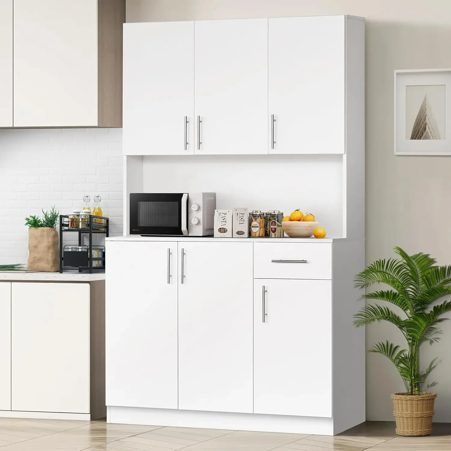 Кухонный буфетный шкаф, высокий буфетный шкаф 71 дюйма, большой отдельно стоящий кухонный шкаф для хранения с 6 дверцами