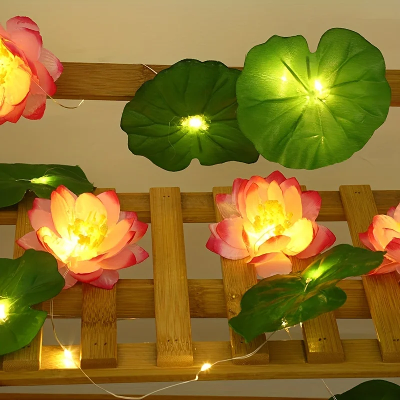 5 Lotus Flower String Light Solar Powered LED Copper Wire Fairy Light Waterproof Lotus Leaf Lamp for Garden Pond Fountain Decor