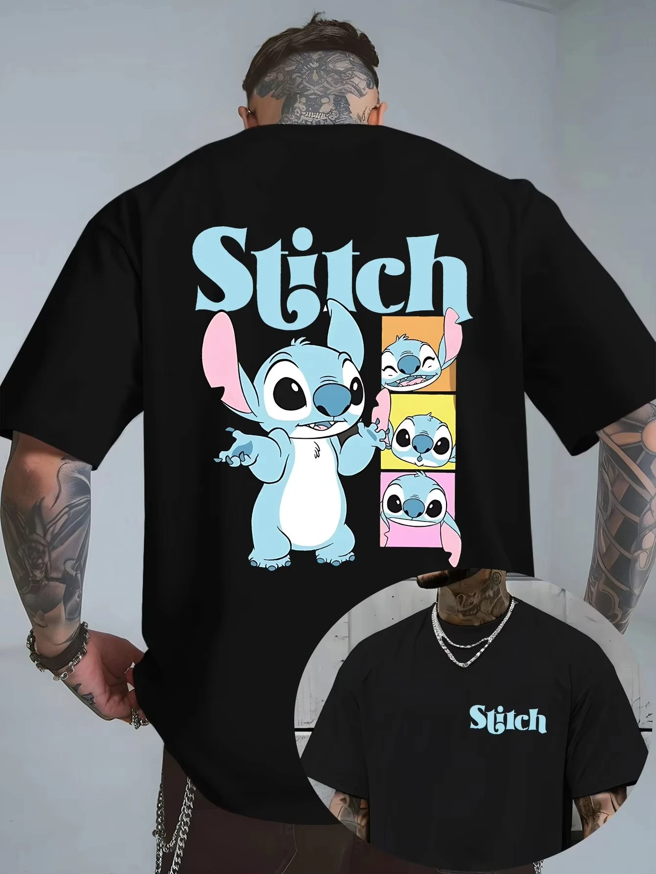 

Summer Men's Stitch Pattern T-Shirt Daily Leisure and Theme Activities Wear Unisex Cotton Short Sleeve Oversized Streetwear