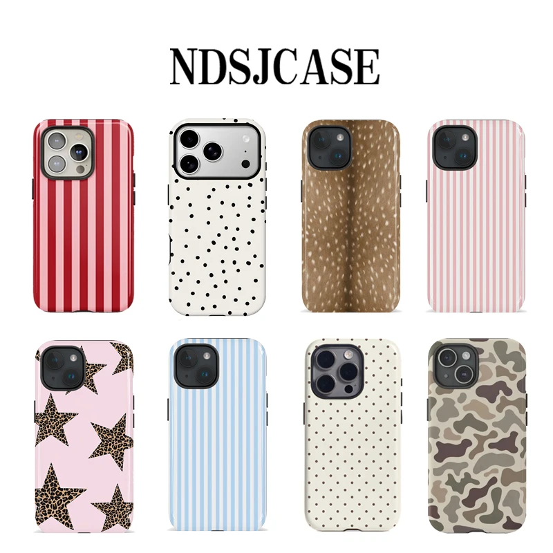 Capa de Telefone Clássica com Poás Brancos e Estrelas em Estampa de Leopardo para iPhone 17 16 15 14 13 12 11 Air Pro Max Plus Luxuosa de Dupla Camada