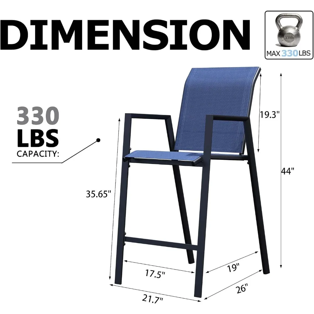 Outdoor Bar Stools Set of 4 Stackable Patio Bar Chairs High Back for Lawn Garden Blue