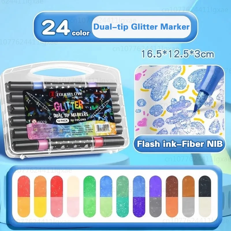 12/24/48/72/96 kleuren, enkele punt/dubbele penseelpunt, glitter art markers, metallic verf markers, voor doe-het-zelf knutselwerkjes, verjaardagskaarten, albums