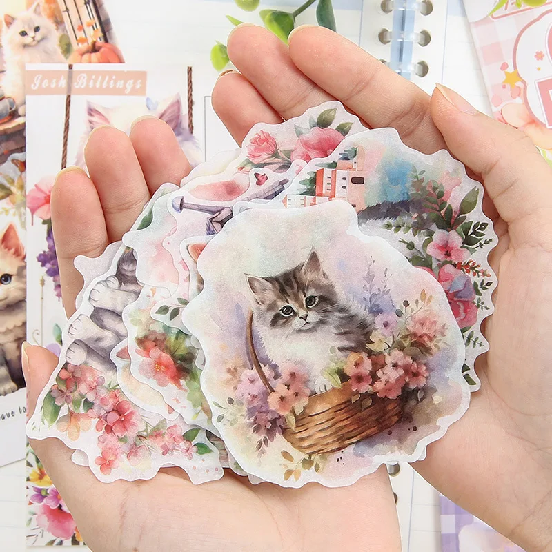 Śliczne naklejki specjalny olej dla majsterkowiczów słodki kot i chmura motyw Journaling artykuły papiernicze kawaii naklejki do scrapbookingu