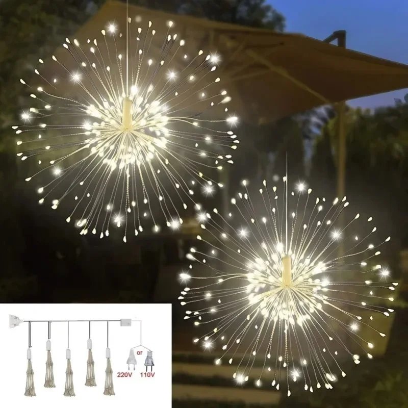 500 LED Firework Lights Christmas Dandelion Garland String Fairy Lights for Outdoor Indoor Home Window Holiday Lights Decoration