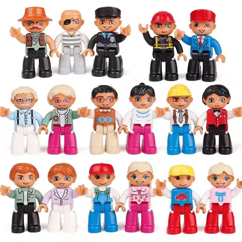 Große Baustein Action-figuren Puppe Stadt Karriere Familie Polizisten Kompatibel Duplos Kinder Kinder Selbst Locking Montieren Spielzeug