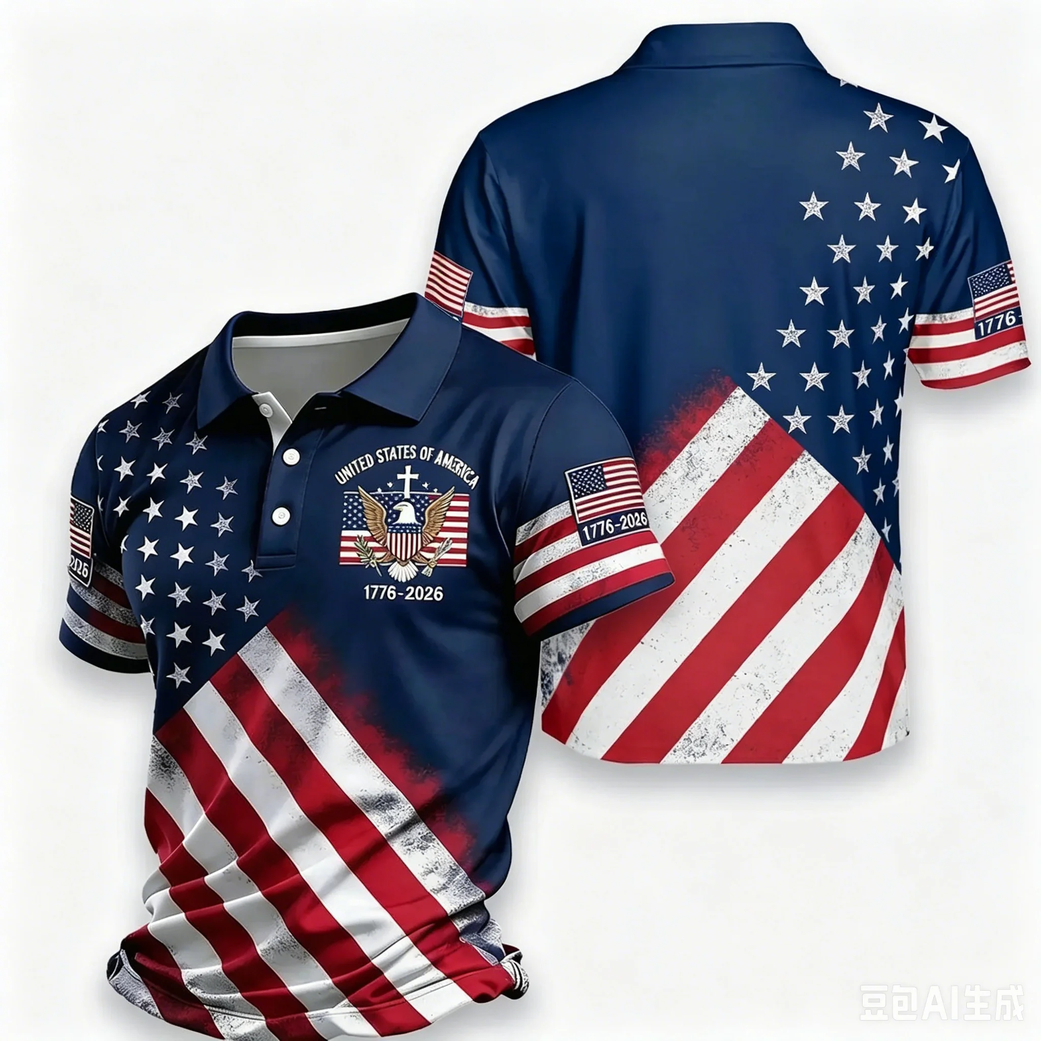 Moisture Wicking Turndown Collar Polo Shirts Men Celebrate USA 250th Anniversary 1776-2026 Art Element Print Outdoor Golf Daily