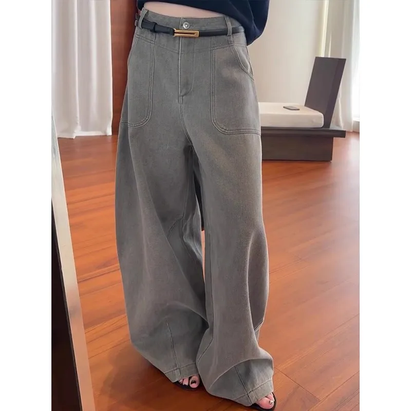 Y2K 빈티지 워시 여성 카고 진 하라주쿠 시미타르 와이드 레그 아메리칸 레트로 데님 팬츠 배기 바지 갸루 스트리트웨어