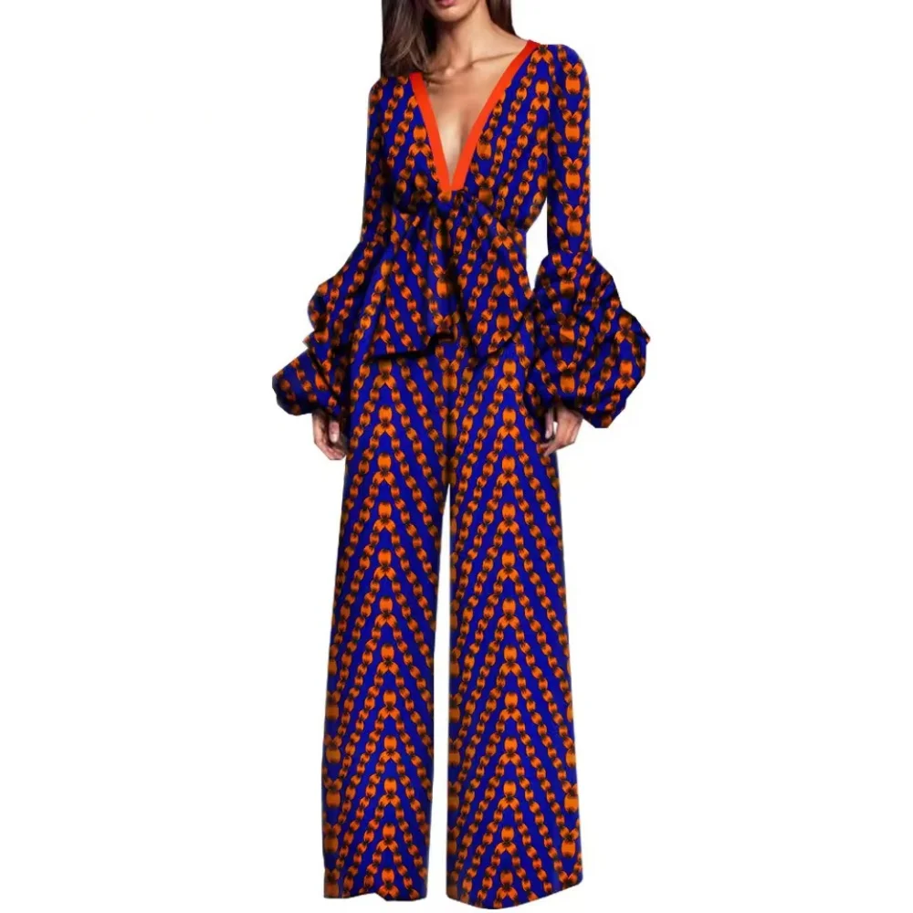 

African Print Clothes for Women Jumpsuit Spring Sexy Romper Wide Leg Pants African Ladies Jumpsuits Rompers Sexy Party Plus Size