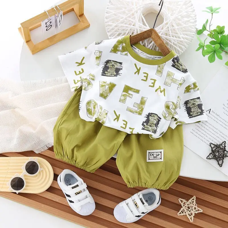 

Baby summer suit2024New Children's Fashionable Clothes Boys' Summer Handsome Boys' Short-Sleeved Children's Clothing