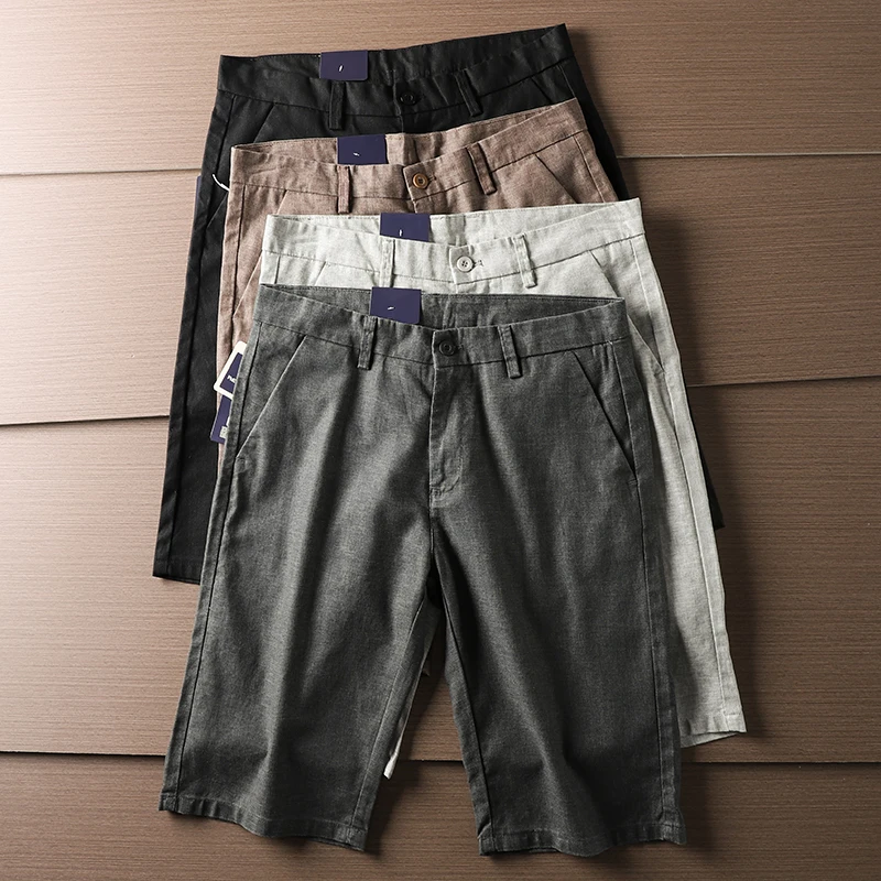 

Men's Casual Linen Blend Fabric orts Breathable Faionable Straight Leg Five-Quarter Pants Summer Comfortable All-Match