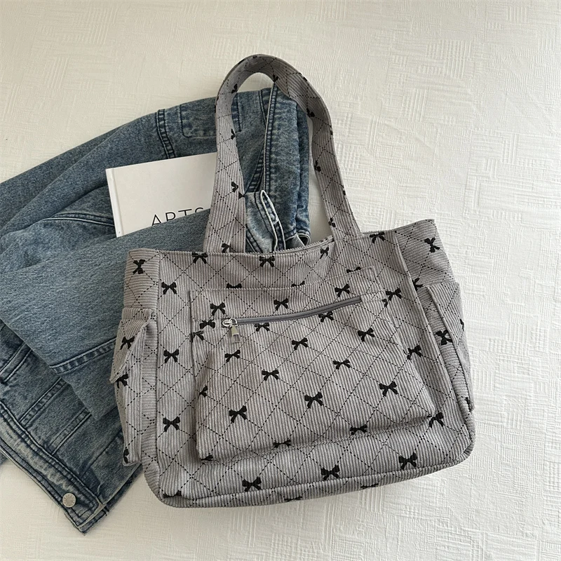 Borsa tote da donna in velluto a coste Borsa tote Borsa a tracolla alla moda di grande capacità Borsa da viaggio casual multitasche Borsa da viaggio all'aperto